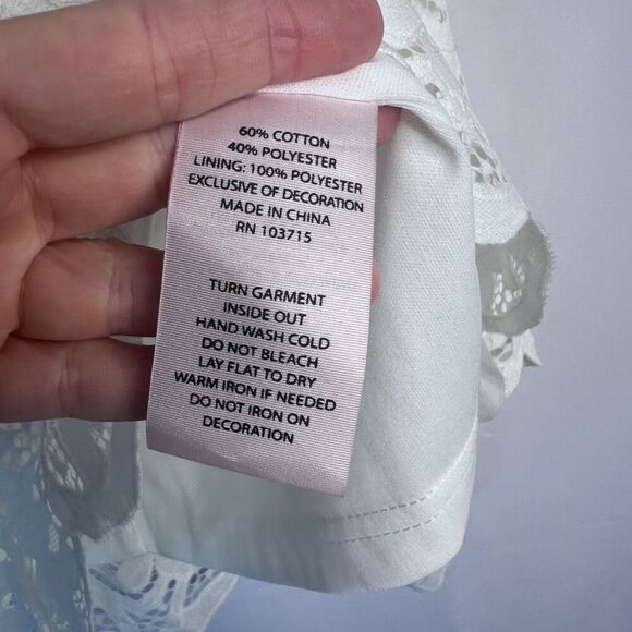 Nanette Lepore White Lace 3/4 Sleeve Back Zip Dressy Evening Blouse Size M/L - Picture 9 of 10